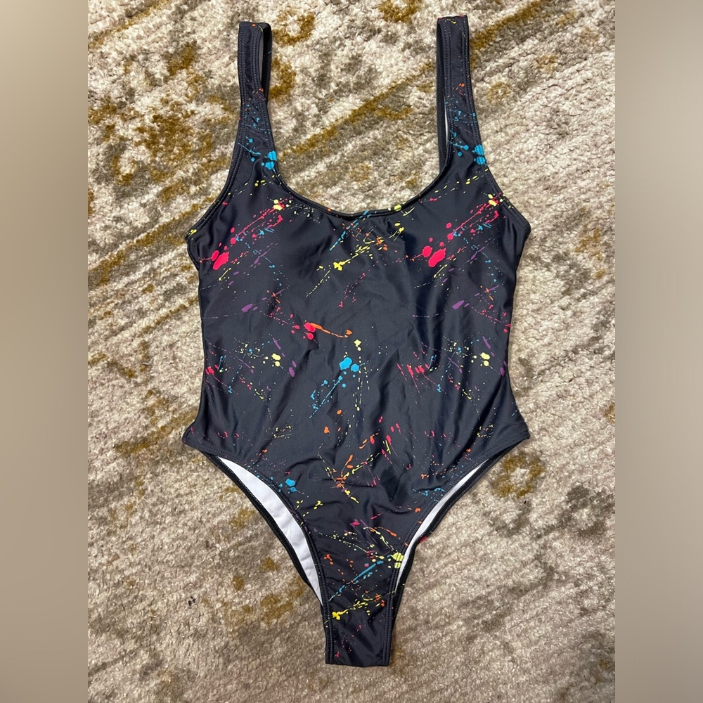 Multicolored Paint Splatter One-Piece Swimsuit